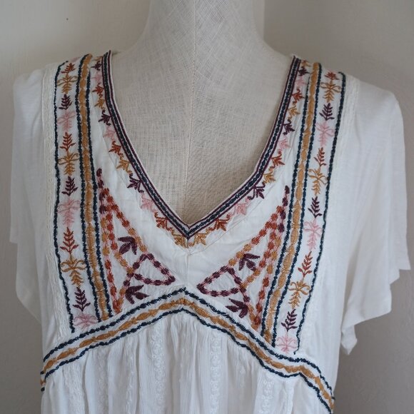 Knox Rose Blouse White Embroidered V Neck Short Sleeve Boho Popover Womens XXL - Picture 4 of 14